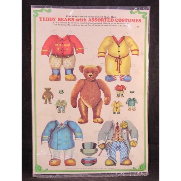 1983 Merrimack Old Fashioned Embossed Cut-Out Teddy Bears With Costumes - Picture 1 of 2